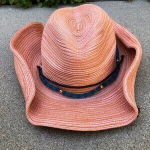VTG WEST MARINE Cowboy Hat Wide Brim Women's Woven Cap Fedora Western​​
